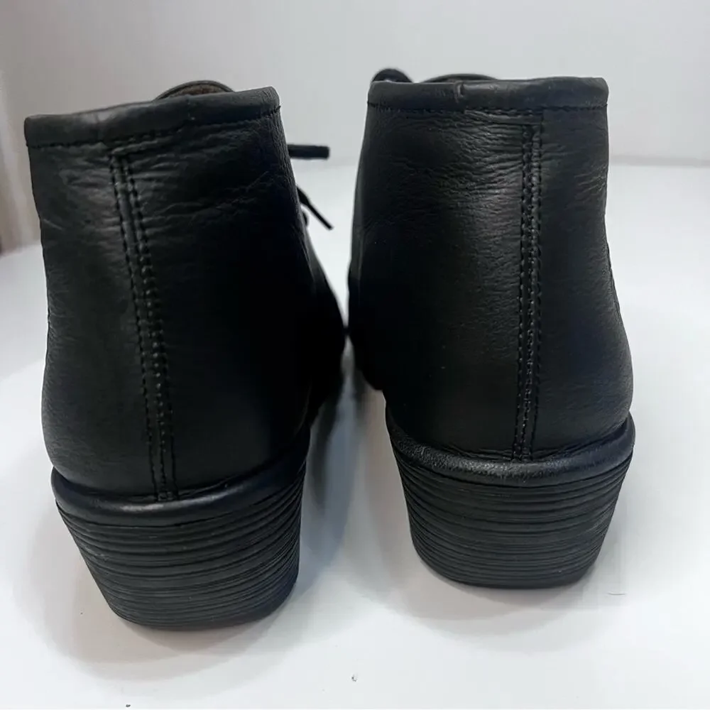 Fly London Black Leather Ankle Booties Lace-Up Wedge Heel EU 39 US 8-8.5